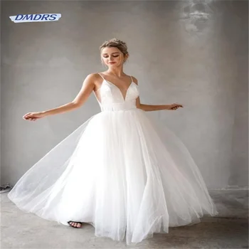 Романтическое свадебное платье на тонких бретельках длиной до пола, Элегантное свадебное платье с аппликацией, простое Vestidos De Novia