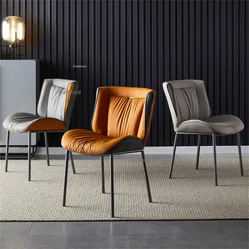 Современные кожаные обеденные стулья для столовой Мебель Домашний свет Роскошный ресторанный стул Простые настольные стулья с мягкой спинкой