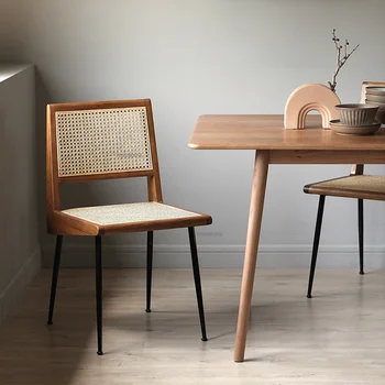 Обеденные стулья из массива дерева в скандинавском стиле для столовой, ротанговая креативная дизайнерская мебель для дома, спинка, рабочий стол для ресторана для отдыха