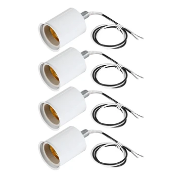 Керамическое винтовое основание 4X E27, круглая светодиодная лампочка, адаптер для розетки, Металлический держатель лампы с проводом, белый