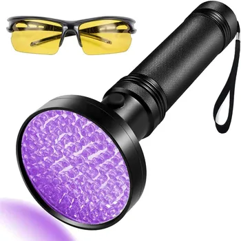 УФ-Фонарик 100LEDs LGUIY UV Light Torch Лампа 395nm Ультрафиолетовый Blacklight Pet Собака Кошка Детектор Ошибок с УФ-Защитными Очками
