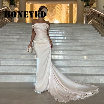 Honeyed 2023, Элегантное Арабское Бежевое вечернее платье Русалки с открытыми плечами для женщин, Свадебная вечеринка в Дубае, Длинные вечерние платья SF001