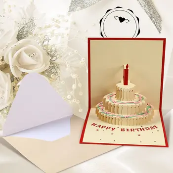 1шт Подарочная открытка с тортом на День рождения Всплывающие 3D Поздравительные открытки С конвертом Открытка Приглашение Оригами ручной работы Юбилейный декор