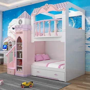 Роскошная детская кровать-горка princess pink castle из массива дерева princess/prince castle bed