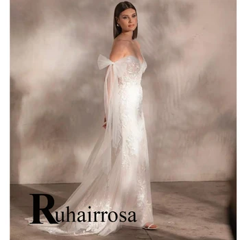 Шикарные свадебные платья Ruhair с открытыми плечами 2023 г. Аппликации для невесты Кружевной бант с открытой спиной Милая На заказ Vestido De Casamento