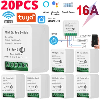 16A 220V Tuya WiFi Smart Switch 2-полосная автоматизация управления Умный выключатель Модуль мини-переключателя Голосовое управление для Alexa Google Home