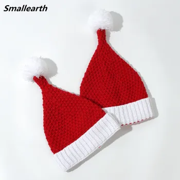 Новогодняя Вязаная шапочка Санта-Клауса, красные и белые Рождественские шапки, Теплая шапка для детей, взрослых, Новогодний Рождественский декор, подарок для мальчика и девочки