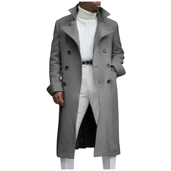 Осенне-зимнее новое мужское однотонное двустороннее шерстяное пальто 2023, Двубортное высококачественное удлиненное пальто Chaquetas