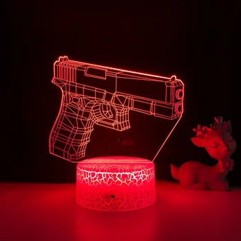 Nigdhn Пистолет Ночник для Детей 3D Иллюзия Ночник Украшение Спальни СВЕТОДИОДНЫЙ Стол Настольная Лампа Рождественский Подарок На День Рождения