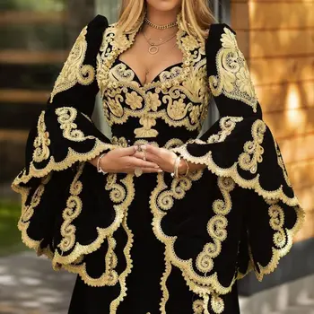 Vestidos Formales, Традиционные вечерние платья косовских албанцев, Бархатное платье для выпускного вечера с расклешенными рукавами и аппликацией с разрезом