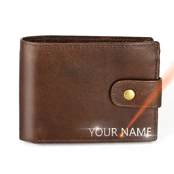Мужские кошельки RFID из натуральной кожи с гравировкой имени, карман для монет на молнии, мужской кошелек, роскошный держатель для карт, винтажный кожаный мужской кошелек