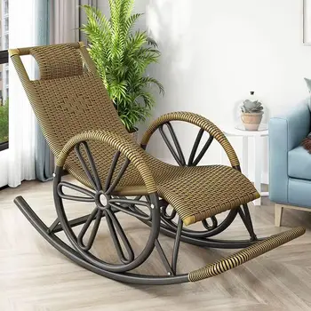 Ротанговое кресло-качалка Кресло с откидной спинкой Кресло-качалка для взрослых Кресло-качалка для отдыха на Балконе Плетеное кресло-качалка из ротанга