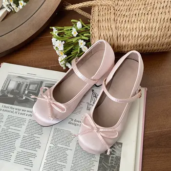 2023 Женские туфли-лодочки Sweet Girls на каблуке с круглым носком для косплея в стиле Лолиты, повседневная розовая весенняя обувь с милой пряжкой, женская обувь в стиле каваи