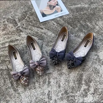 Женская обувь большого размера, повседневные женские кроссовки на плоской подошве с острым носком, украшенные кристаллами и бантиком, Элегантные летние мокасины большого размера со стразами, новые Летние мокасины со стразами