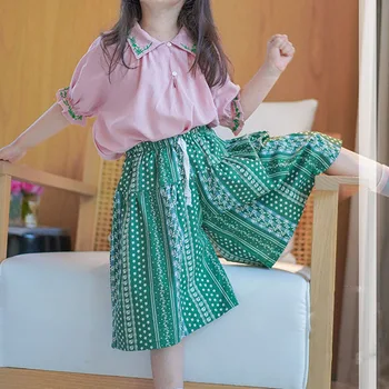 2022 Весна-Лето, Новые Комплекты Одежды Для девочек В стиле Кантри, Милая Блузка С Вышивкой Для Девочек + Широкие Брюки Ropa Conjuntos Para Niños