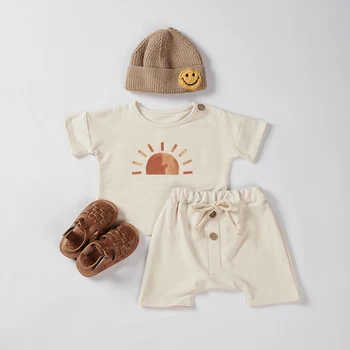 Комплекты одежды для малышей от 0 до 3 лет Ice Cream The Sun, топы с короткими рукавами и шорты, летняя повседневная одежда для малышей
