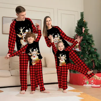 2023 Новые Рождественские Семейные пижамные комплекты для папы, мамы, дочки и сына, пижамный костюм в клетку с принтом Санта-Клауса, соответствующая одежда, наряды