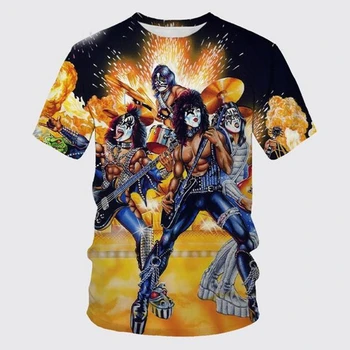 Модная футболка Kiss Rock Band С коротким рукавом и круглым вырезом, футболка Kiss Gene Simmons, 3D футболка в стиле Харадзюку, Хип-Хоп, Забавная Повседневная Футболка