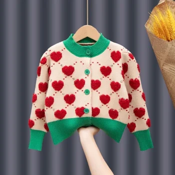 Однобортный весенне-осенний Стильный свитер для девочек и мальчиков, повседневный вязаный кардиган с круглым вырезом, свитера для девочек Q630