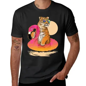 Охлаждающая футболка Flamingo Tiger, графическая футболка, корейская модная винтажная футболка, мужские футболки