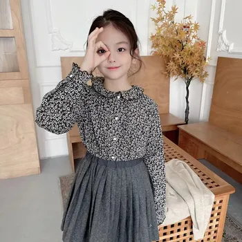 Осенне-зимняя одежда для маленьких девочек модный топ с длинными рукавами для девочек во французском стиле, удобная блузка с отворотом