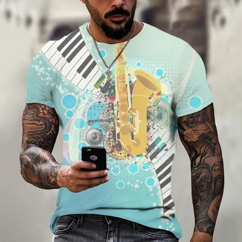 Мужские футболки с модной музыкой Harajuku, футболки в этническом стиле с 3D-принтом и круглым вырезом, мужские футболки с короткими рукавами оверсайз