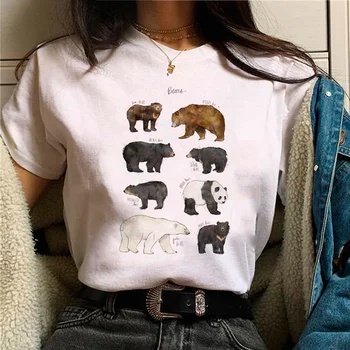 женские футболки с изображением медведя, японский топ, женская уличная одежда