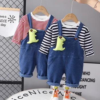 Детская осенняя футболка с динозавром и штаны, комплект из двух предметов, модная детская одежда для маленьких мальчиков