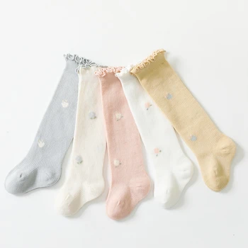 Детские носки, летние новые сетчатые тонкие детские носки от комаров, чулки выше колен, хлопчатобумажные носки, одежда для новорожденных, носки в цветочек для маленьких девочек