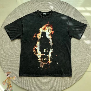 Футболки LEE FOG, мужская одежда, хлопковая футболка с принтом пламени, мужская Женская футболка