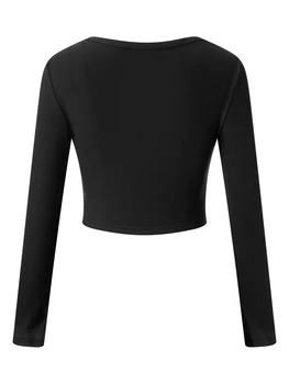 Женский топ для выхода в свет с длинным рукавом, приталенный, с квадратным вырезом, базовый укороченный топ Y2k, обтягивающая футболка из рубчатого трикотажа, уличная одежда