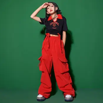 Современная танцевальная одежда для девочек Джазовый костюм для выступления Топы с короткими рукавами Мешковатые брюки Одежда для хип-хоп танцев Kpop для подростков