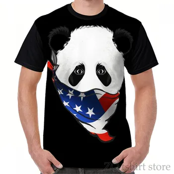 Патриотическая футболка с изображением панды, американской банданы и флага, мужская футболка с забавным принтом по всему телу, женская футболка, топы с коротким рукавом, футболка