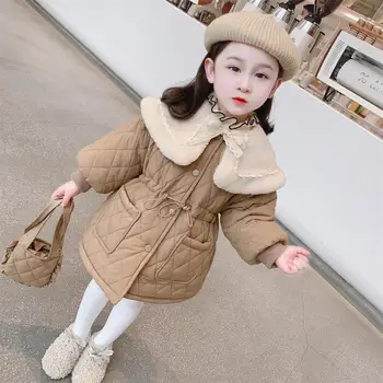 Детская куртка Для девочек, толстое зимнее теплое пальто с воротником 