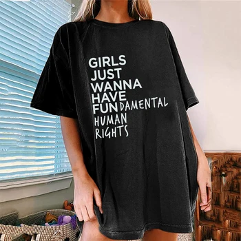 Шикарная Феминистская Футболка Для Женщин, девочек, Просто Желающих Иметь Фундаментальные Права Человека С Принтом, Топы с открытыми плечами, Летняя Свободная Рубашка