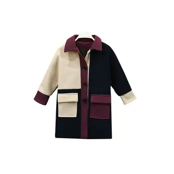 Куртка для маленьких девочек, осенне-зимнее шерстяное пальто, куртка для девочек, теплая шерстяная модная ветровка с карманами, ветровка, пальто, куртка для девочек
