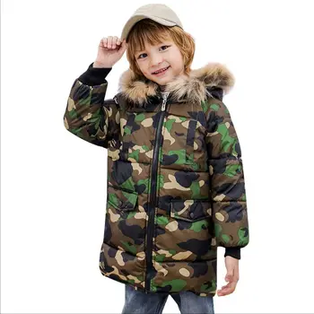 Хлопковое пальто для мальчиков с подкладкой, Камуфляжная меховая толстовка с капюшоном, пуховик, зимняя толстая теплая парка, Ветрозащитная детская верхняя одежда, пальто