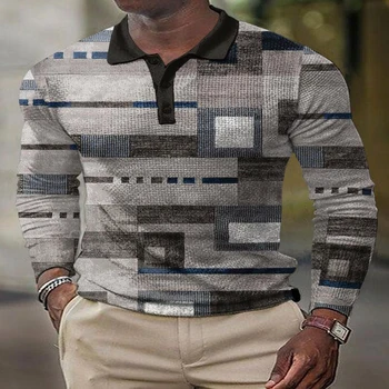 Горизонтальная печать, 3D Принт, поло, рубашка с длинным рукавом на пуговицах для мужчин, модная рубашка на пуговицах