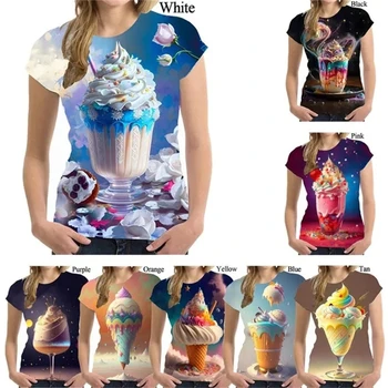 Футболка с 3D принтом Funny Ice Cream, женская летняя уличная рубашка, модные повседневные топы в стиле хип-хоп, футболки, удобная одежда, женская футболка