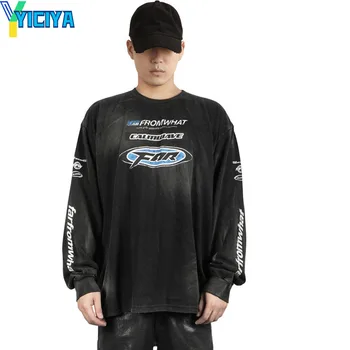Футболка YICIYA y2k racing, черный зимний корейский модный укороченный топ, женская футболка с длинными рукавами, блузки, новые наряды, футболки 90-х