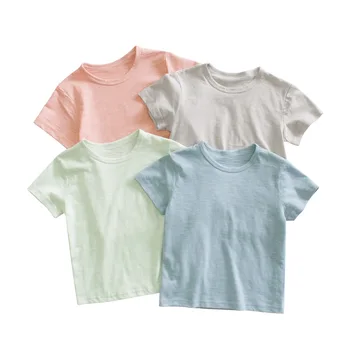 Детская летняя одежда, футболки с короткими рукавами для девочек и мальчиков, однотонная хлопковая футболка, спортивные топы, детская одежда 2-9 лет