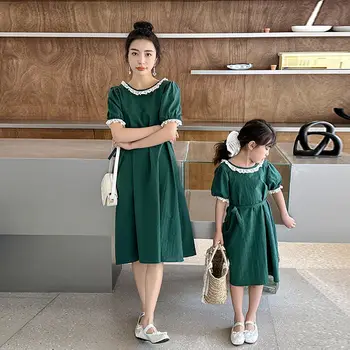 Одинаковые платья для мамы и дочки, новые Летние платья принцессы для мамы и детей, для девочек, для отдыха на море, Корейская одинаковая семейная одежда