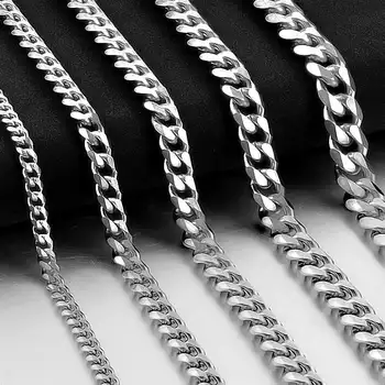Цепочка из титановой стали, ожерелье из нержавеющей стали с одной пряжкой, модные кубинские цепочки в стиле панк, длинное ожерелье 3,5 /5 /7 мм