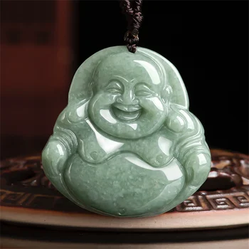 Китайский Резной Смеющийся Будда из натурального Жадеита Класса А, ожерелье-Амулет на удачу, Сертифицировано для женщин, Мужские Подарочные украшения.