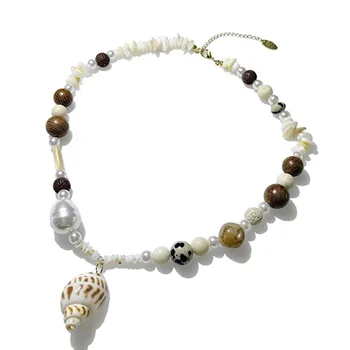 Sunnyshine Ожерелье из искусственного жемчуга и бисера в стиле барокко, подвеска в виде ракушки, колье из морских водорослей