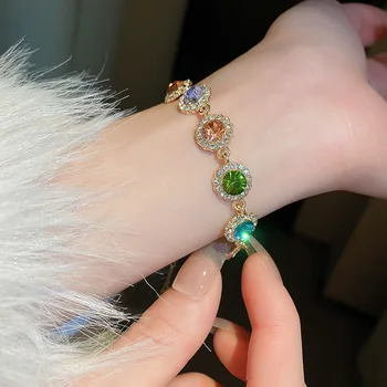 2023 Новая мода Многоцветные Позолоченные браслеты из Циркона для женщин Роскошные Винтажные Браслеты Подарок ювелирных изделий для свадебной вечеринки
