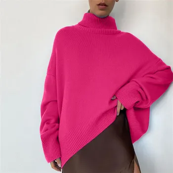 Кашемировый свитер с высоким воротом в европейском и американском стиле, женский утолщенный свитер, свободная хеджирующая основа из ленивой вязки