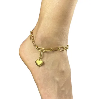 MinaMaMa Новый стиль, Цепочка для скрепок из нержавеющей стали с сердечком Любви, Цепочка для ног, Женские ножные браслеты, ювелирные изделия