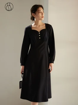Элегантное французское платье DUSHU Heavy Industry, легкое платье с квадратным воротником для женщин, Осенняя новая длинная юбка трапециевидной формы с высокой талией для женщин