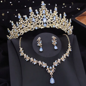 Наборы украшений для женщин в виде свадебной короны, набор диадем с цветами принцессы, ожерелье, серьги, свадебные украшения для выпускного вечера, аксессуары для костюмов для невесты